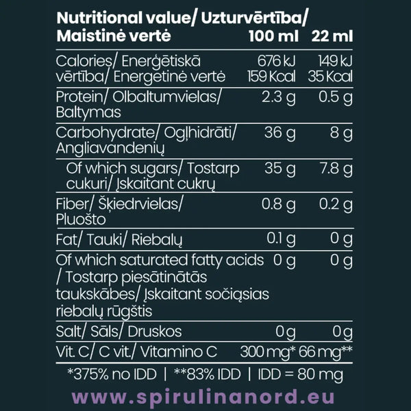 SpirulinaNord® Raw Living Spirulina With Berry Syrup