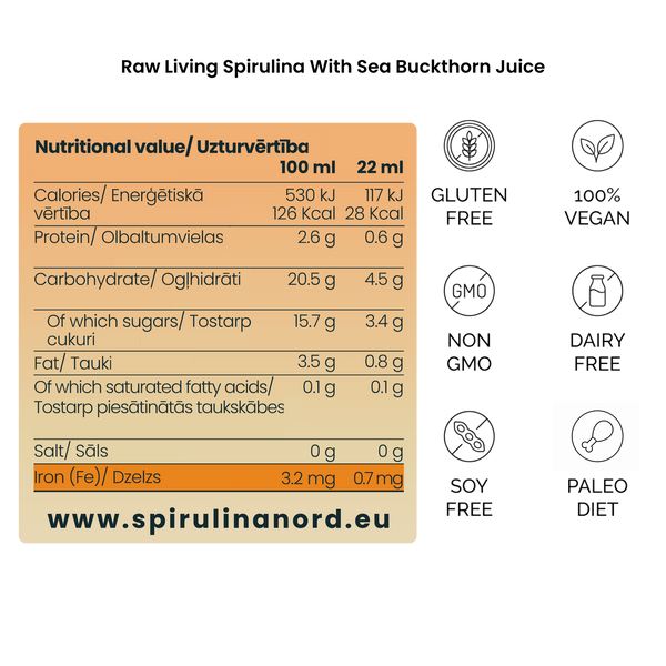 Sea Buckthorn Natural Spirulina 330ml ingredients #SJ330
