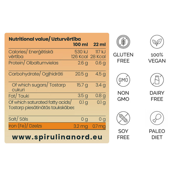 Sea Buckthorn Natural Spirulina 120ml ingredients #S120