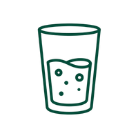 Green icon of a glass with bubbles