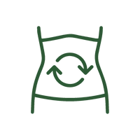 A woman’s stomach and waist silhouette with green circular arrows indicating transformation or renewal