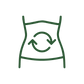 A woman’s stomach and waist silhouette with green circular arrows indicating transformation or renewal