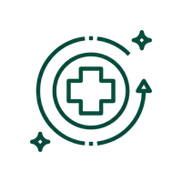 Green medical cross icon with circular design elements