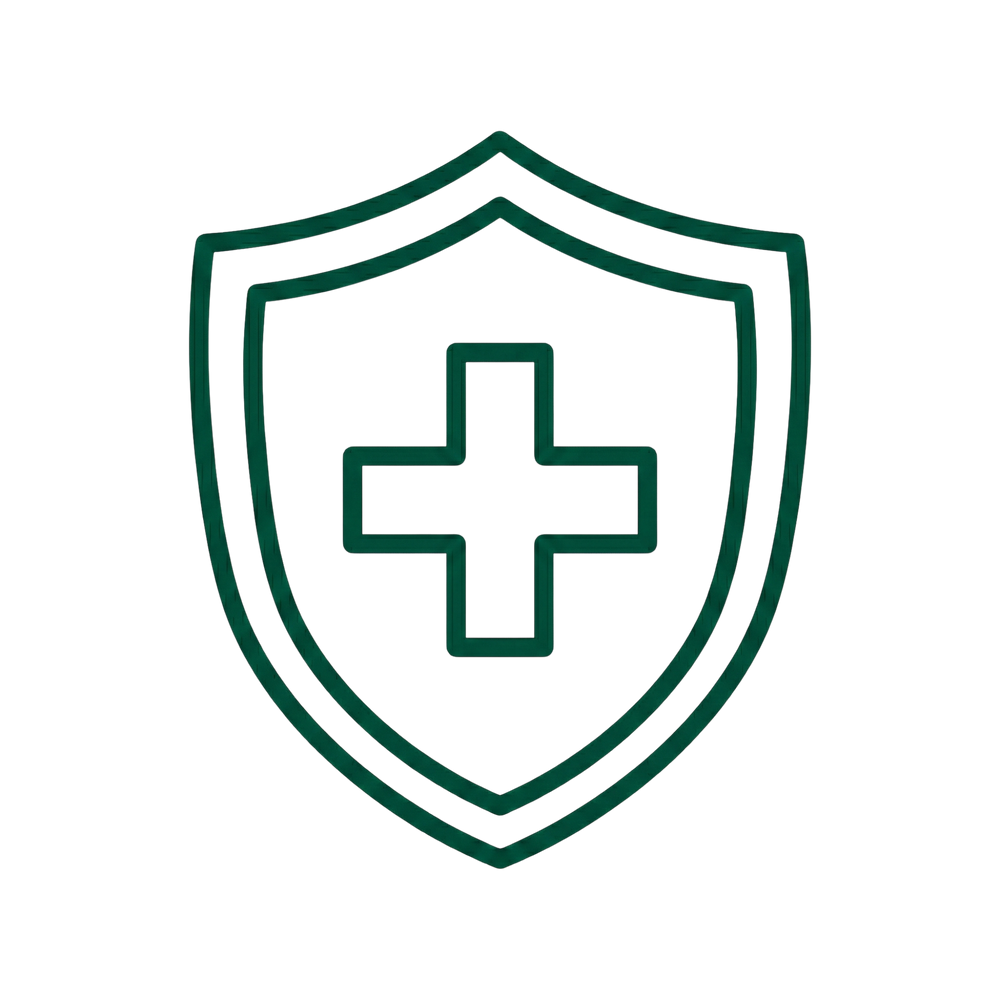 Green shield icon with a cross inside