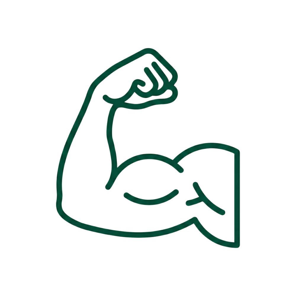 Green line drawing of a flexed arm muscle