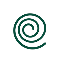 Green spiral icon on a white background