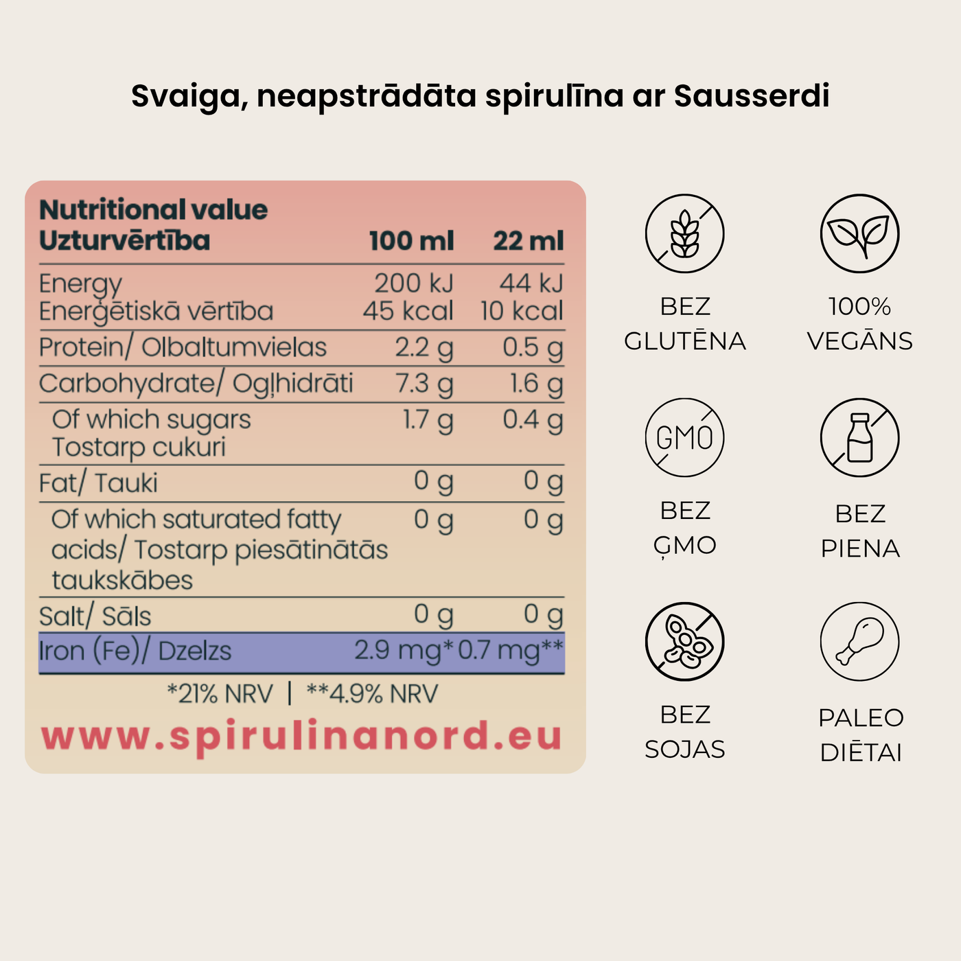 Uzturvertiba - Sausserza sulas spirulina #H330|H120 #lv
