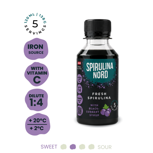 SpirulinaNord® svaiga spirulīna ogu sīrupā 120ml